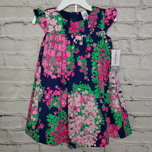 'CARTERS' 2-PIECE LINED 'BURSTING BOUQUET' FLORAL DRESS & BLOOMERS SET